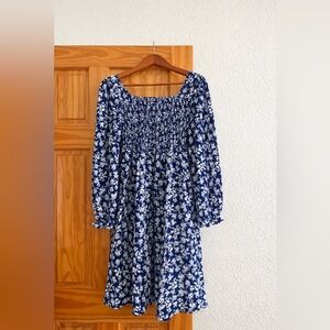 Blue Floral Long Sleeve Dress